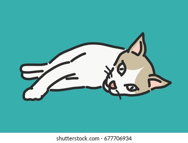 Cute Cat Cartoon. - hand drawn. line drawing. vector illustration.