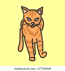 Cute Cat Cartoon. - hand drawn. line drawing. vector illustration.