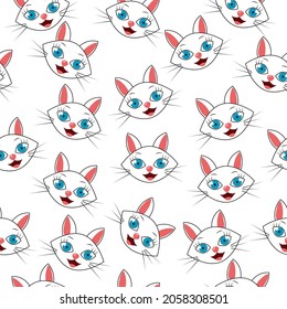 Cute Cat Cartoon Head Seamless Background Pattern