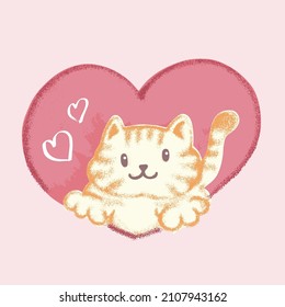Cute cat cartoon with heart valentine love hand drawn vector illustration  
