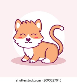 Cute Cat Cartoon Icon Illustration. Animal Flat Cartoon Style