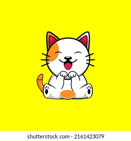 Cute cat cartoon icon illustration