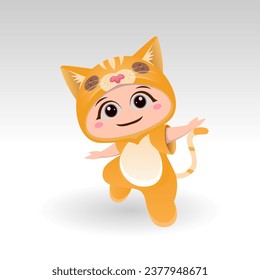 Cute Cat With Cartoon Icon Vector Illustration. Cute bear mascot costume concept Isolated Premium Vector. Flat Cartoon Style