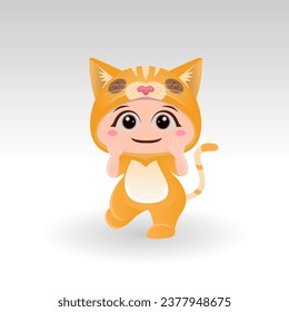 Cute Cat With Cartoon Icon Vector Illustration. Cute bear mascot costume concept Isolated Premium Vector. Flat Cartoon Style