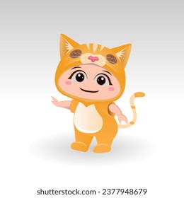 Cute Cat With Cartoon Icon Vector Illustration. Cute bear mascot costume concept Isolated Premium Vector. Flat Cartoon Style
