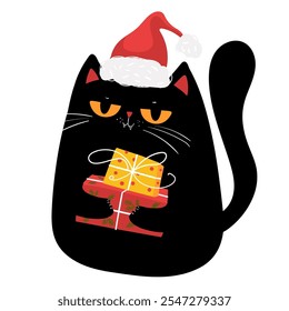 Cute cat cartoon illustration for christmas and new year card design.