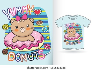Cute cat cartoon illustration for t shirt