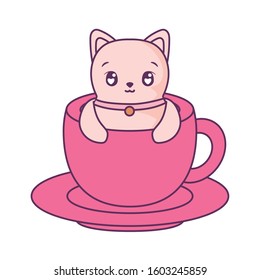 Cute cat cartoon inside coffee mug design, Animal zoo life nature character childhood and adorable theme Vector illustration