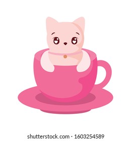 Cute cat cartoon inside coffee mug design, Animal zoo life nature character childhood and adorable theme Vector illustration