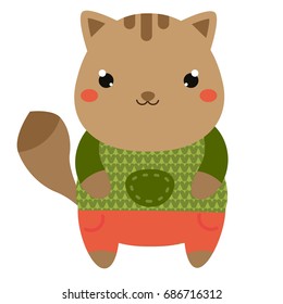 Cute cat. Cartoon kawaii animal character. Vector illustration for kids and babies fashion