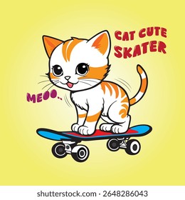 cute cat cartoon kids play skater illustration vector 