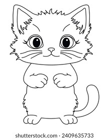 Cute Cat cartoon line art coloring page for kids. Baby Cat animal coloring book illustration
