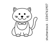 Cute cat, cartoon linear art, animal sketch. Vector illustration of little smile kitten, black outline style, isolated on white background Coloring book template for children