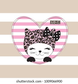 cute cat cartoon, love card with cat vector illustration