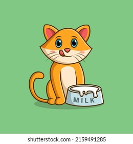 Cute cat cartoon with milk. Vector illustration