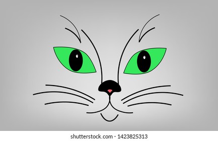 Cute cat, cartoon cat muzzle,  print for clothes, logo template. 