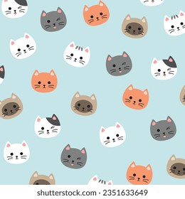 Cute cat cartoon pattern illustration. Cat seamless fabric.