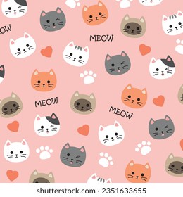 Cute cat cartoon pattern illustration. Cat seamless fabric.