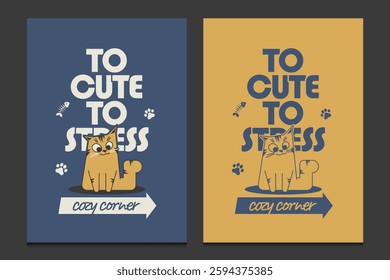 cute cat cartoon in a playful retro style poster, vector illustration