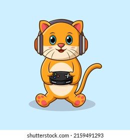 Cute Cat Cartoon Playing Game Vector Stock Vector (Royalty Free ...