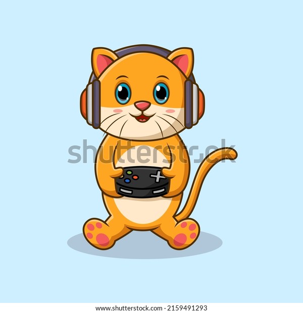 Cute Cat Cartoon Playing Game Vector Stock Vector (Royalty Free ...