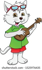 cute cat cartoon playing guitar