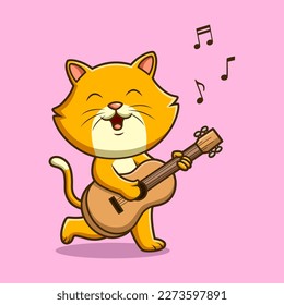 Caricatura de gatito lindo tocando guitarra. Ilustración del vector