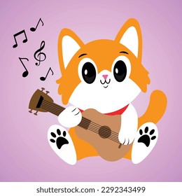 Cute cat cartoon playing guitar. Vector illustration
