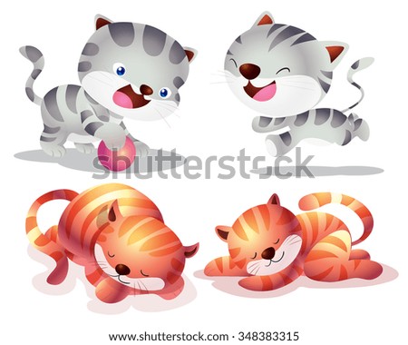 Cute cat cartoon playing and sleep actions