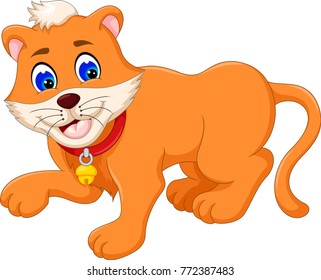 cute cat cartoon posing with smile and happiness