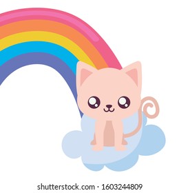 Cute cat cartoon and rainbow design, Animal zoo life nature character childhood and adorable theme Vector illustration
