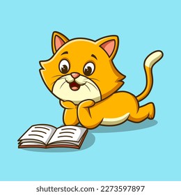 Cute cat cartoon reading a book. Vector illustration