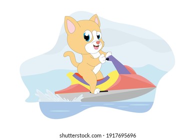cute cat cartoon ride speedboat