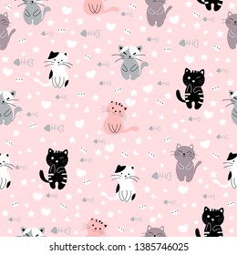 Cute cat cartoon seamless pattern animal.vector,illustration