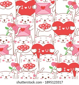 cute cat cartoon seamless pattern for Valentine day.