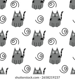 Cute cat cartoon seamless pattern background for wrapping, pet, holiday, gift, celebration and wallpaper