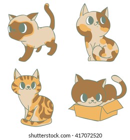 Cute cat cartoon set 