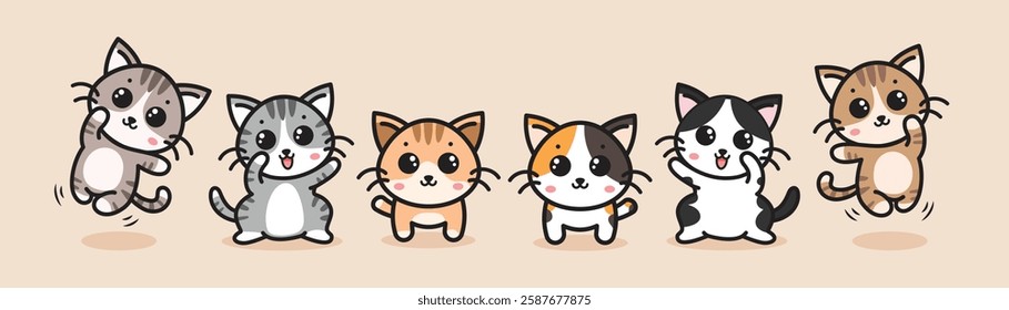 Cute cat cartoon set illustration. anime cartoon character