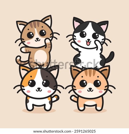 Cute cat cartoon set illustration. anime cartoon character