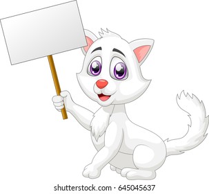 Cute cat cartoon with sign. vector illustration