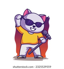 Dibujo de un cantante de dibujos animados de un gato fresco personaje plano y simple ilustración de un icono 