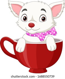 Cute cat cartoon sitting in a red cup