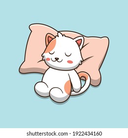 Cute cat cartoon sleeping on a pillow