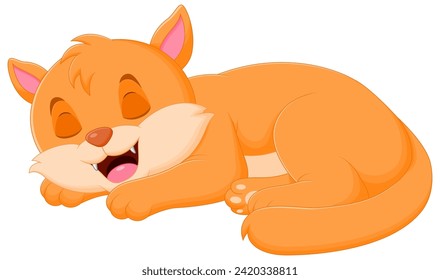 Cute Cat Cartoon Sleeping Vector Illustration. Animal Nature Icon Concept Isolated Premium Vector