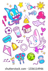 cute cat cartoon sticker vector illustration