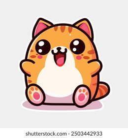 CUTE CAT CARTOON STYLE VECTOR. A yellow cat. 3d Cute pusheen cat. Animal Love Icon.