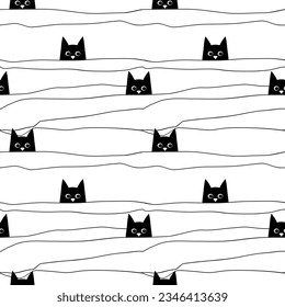 Cute Cat Cartoon Vector Seamless Pattern.