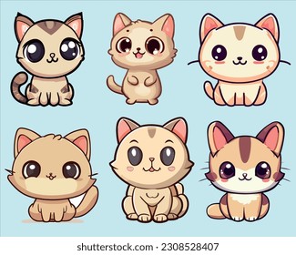 The "Cute Cat Cartoon Vector Stickers Bundle" is a delightful collection of vector illustrations featuring adorable cat characters in various playful and endearing poses.