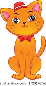 süße Katzenkartoon mit Hut auf weißem Hintergrund