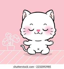 Cute Cat Cartoon in yoga pose. Funny vector Animal character.